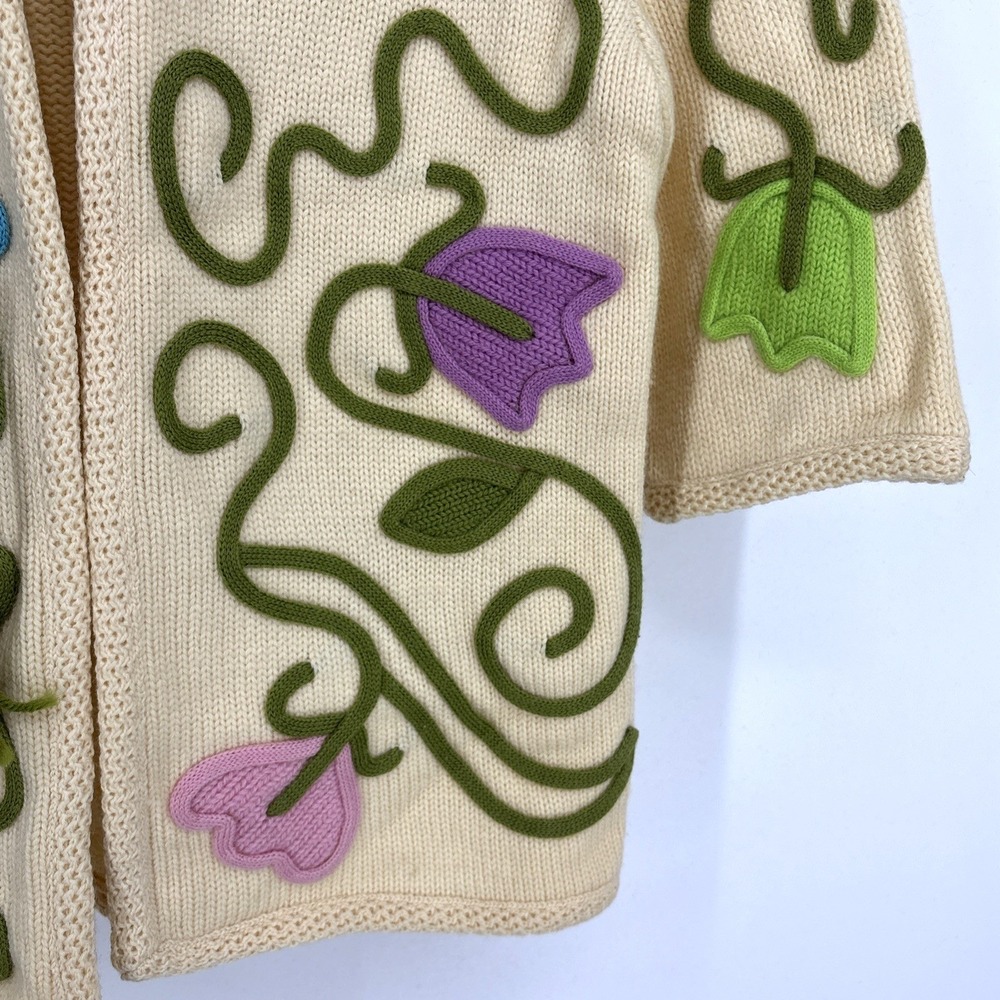 ETHEL OF BEVERLY‎ HILLS Vintage Tulip Floral Embellished Knit Cardigan Sweater - Picture 9 of 12